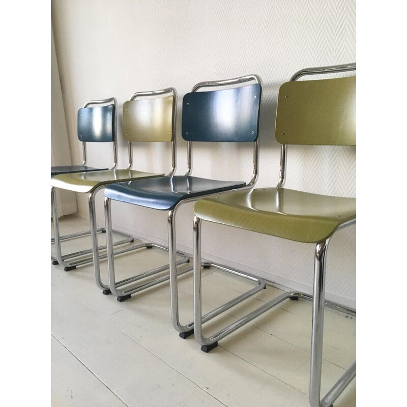 Set of 4 vintage dining chairs by W.H. Gispen Model 101 Gebroeders van der Stroom 2004