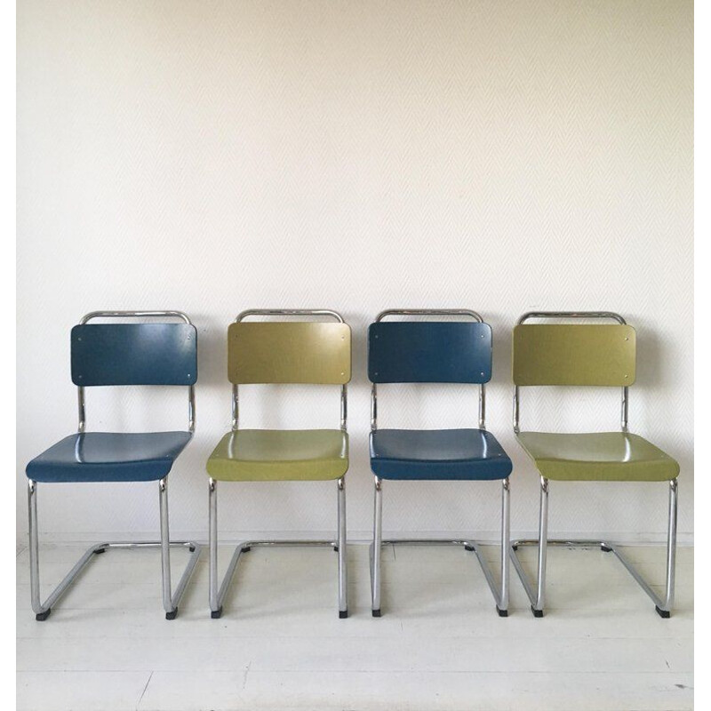 Conjunto de 4 cadeiras de jantar vintage modelo 101 de W.H. Gispen para Gebroeders van der Stroom 2004