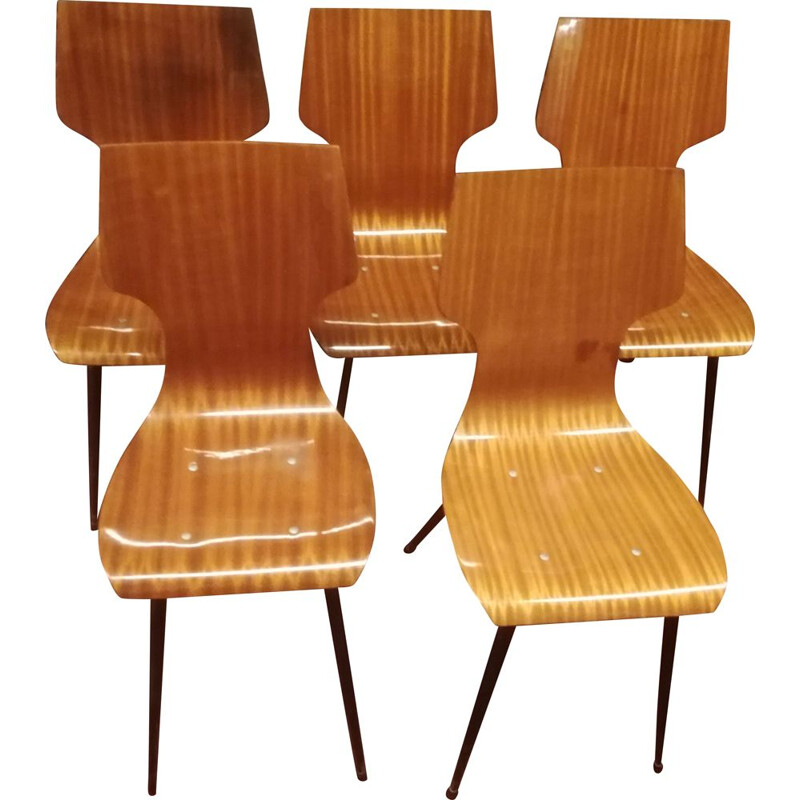 Série de 5 chaises vintage en acajou Italie 1950s