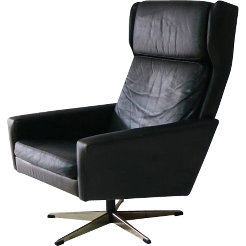 Vintage black leather armchair 1960