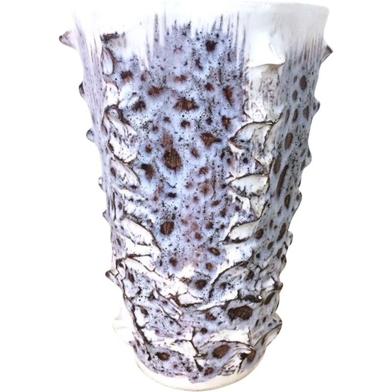 Vase vintage en céramique texturée France années 50