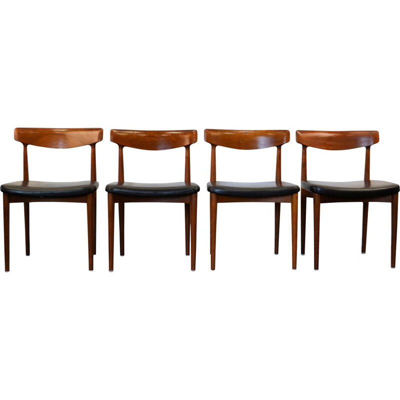 Set of 4 vintage model 532 chairs for Slaelse Movelaerk in teak and leather 1960
