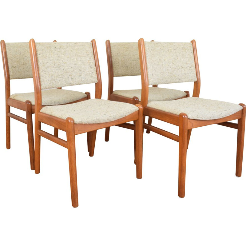 Set of 4 vintage danish chairs in teak and beige wool 1960