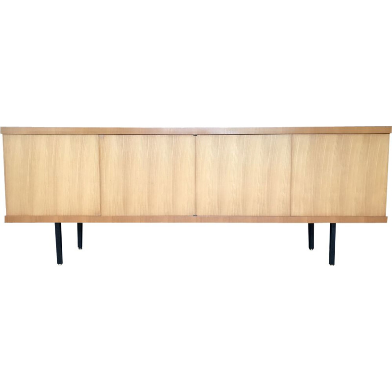 French vintage sideboard for Magnani in elmwood and brass 1960