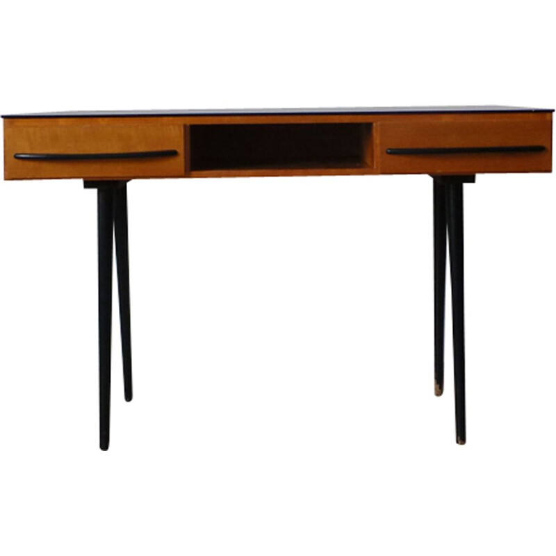 Vintage desk for UP Zavody in wood and glass 1960