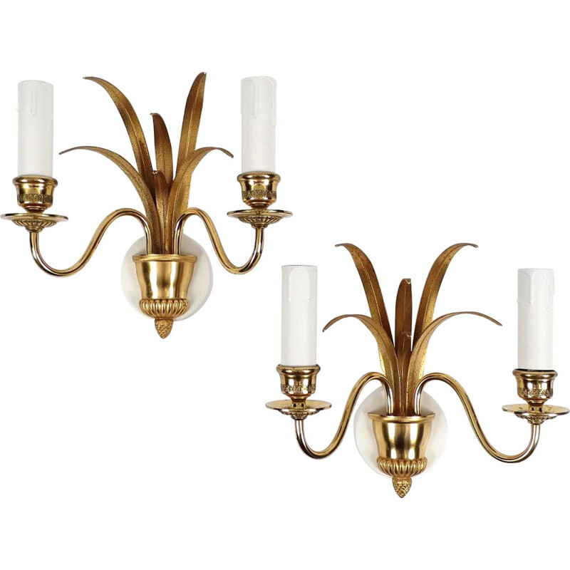 Set of 2 Belgian brass wall lights by Boulanger, 1970