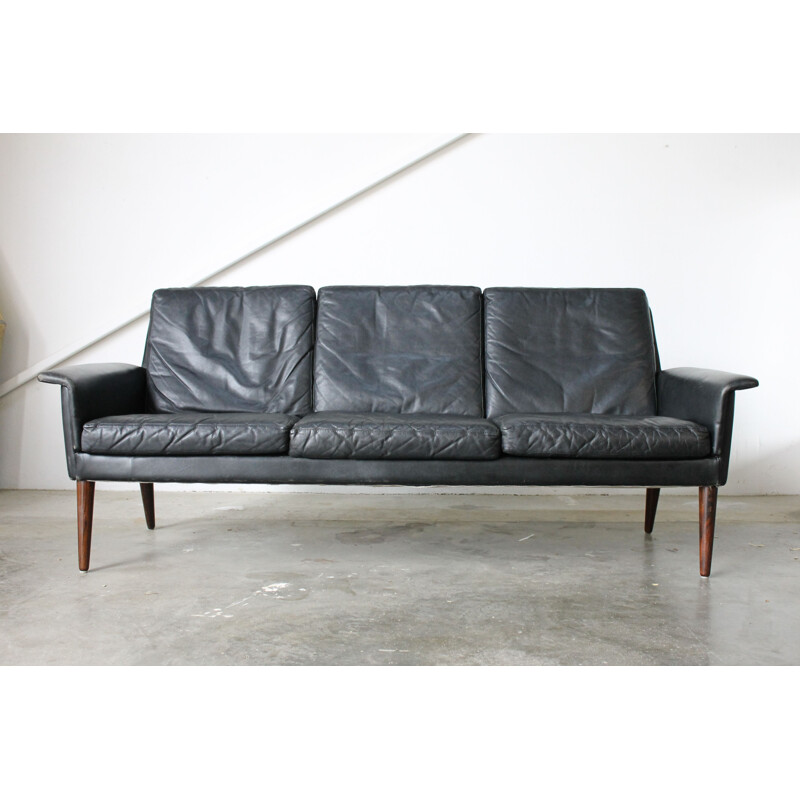 Vintage black leather 3 seater sofa by H. W Klein for Bramin 1960s