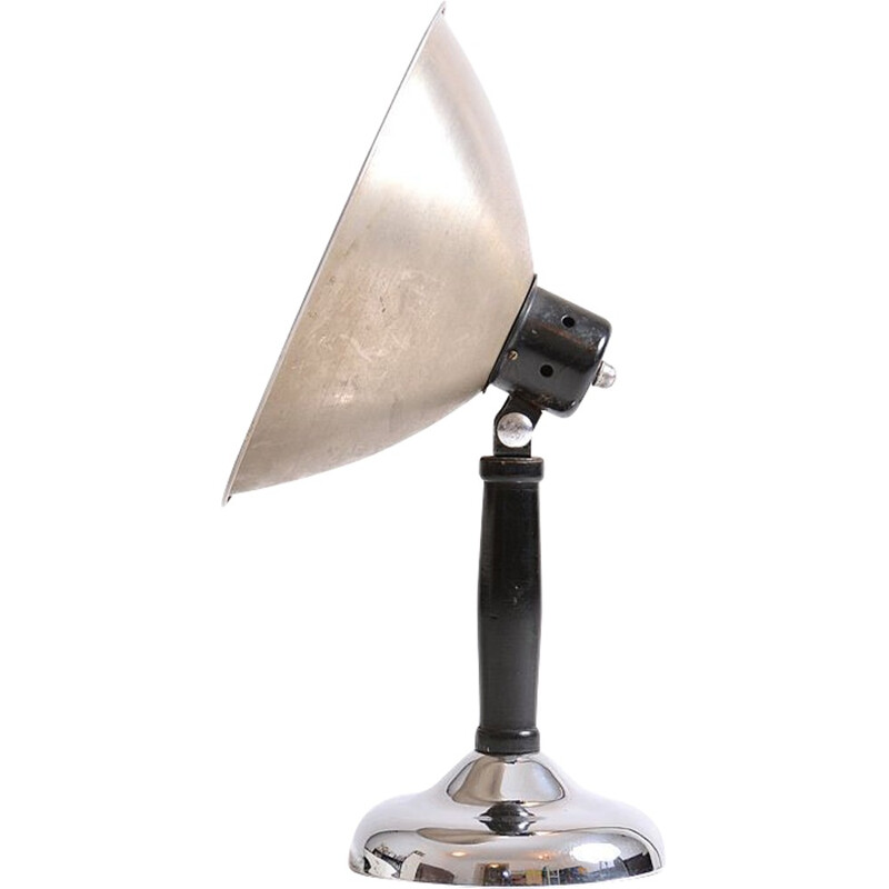Lampe de table industrielle vintage en métal et chrome, 1930