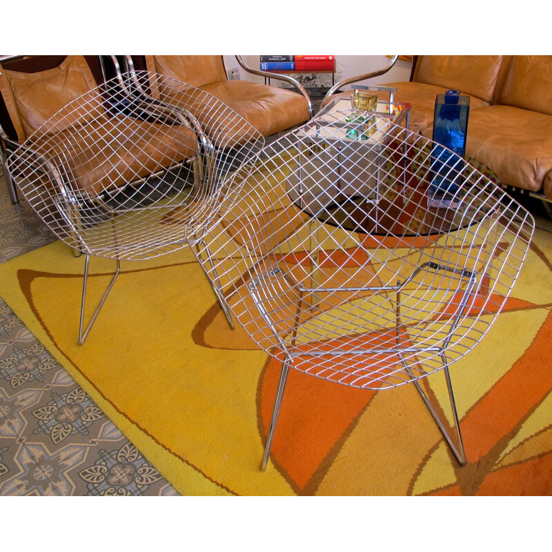 Pair of Knoll chrome toned steel armchairs, Harry BERTOIA - 1960s