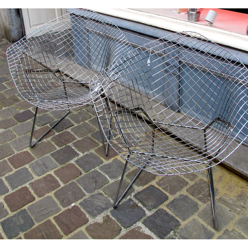 Pair of Knoll chrome toned steel armchairs, Harry BERTOIA - 1960s