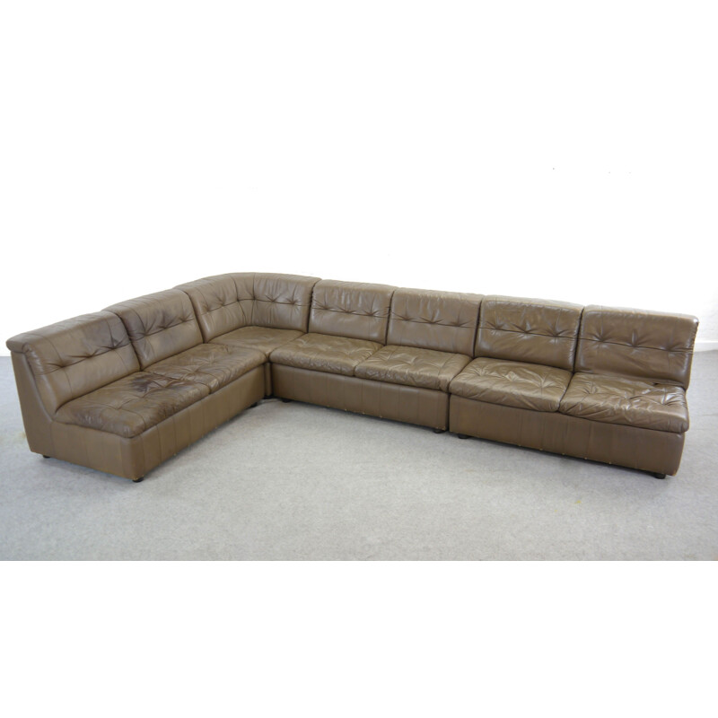 Vintage modular sofa in grey-brown leather