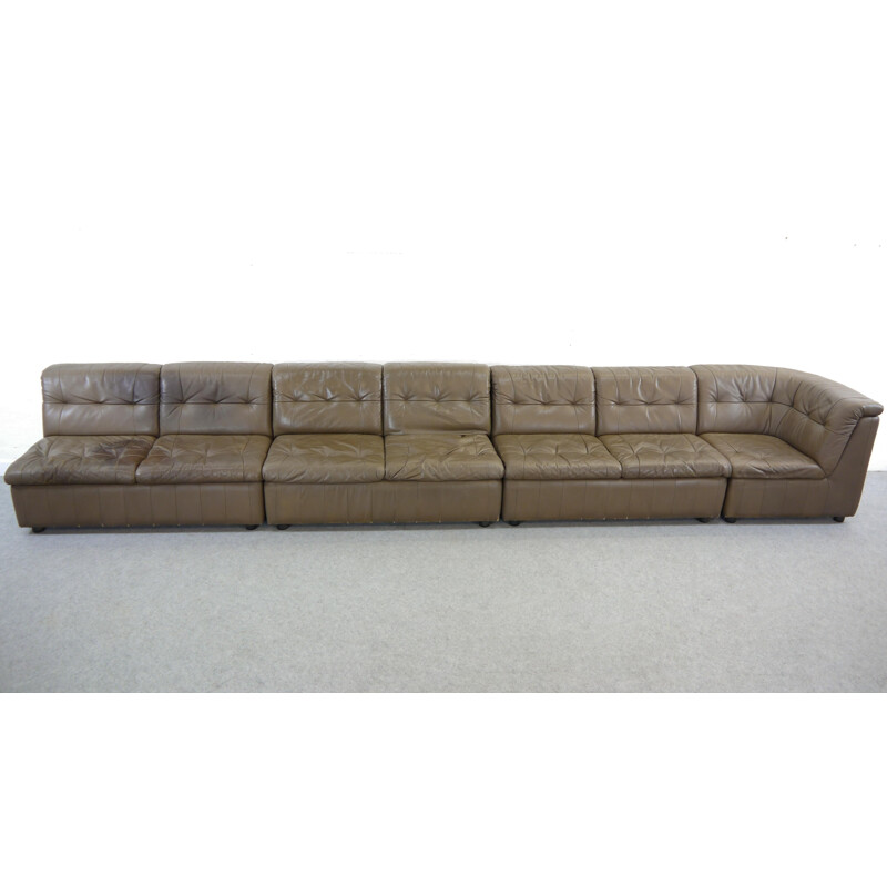 Vintage modular sofa in grey-brown leather