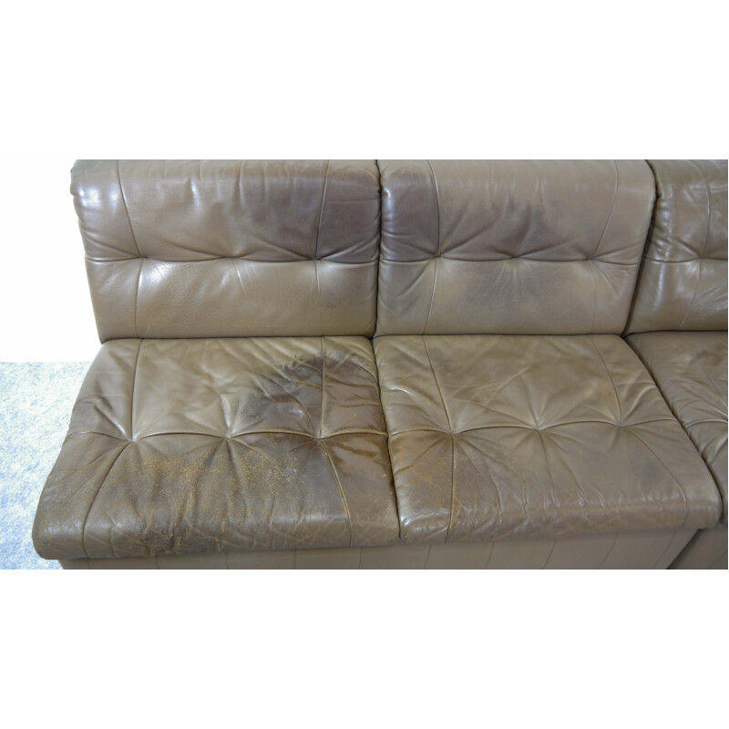 Vintage modular sofa in grey-brown leather