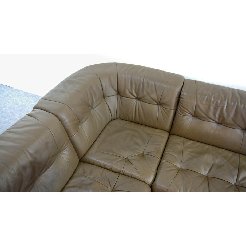 Vintage modular sofa in grey-brown leather