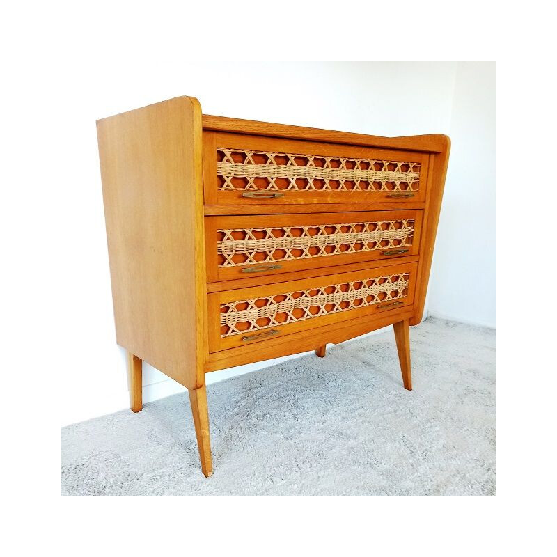 Vintage dresser in oak rattan 1950