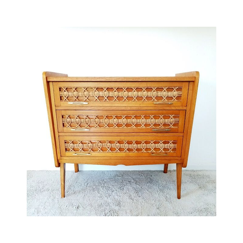 Vintage dresser in oak rattan 1950