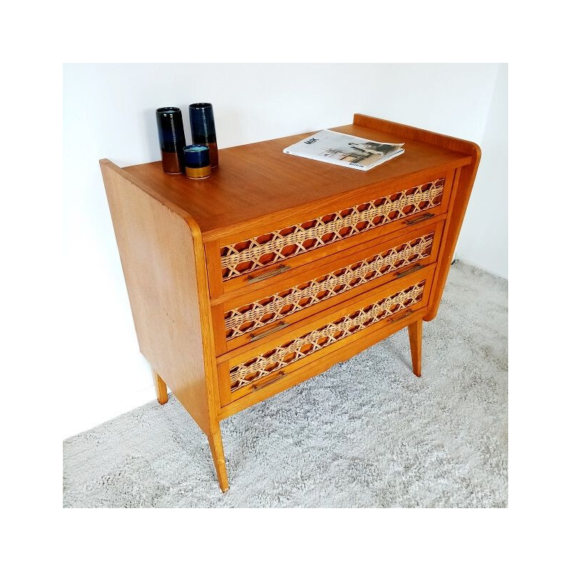 Vintage dresser in oak rattan 1950