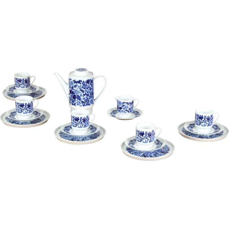 Ensemble à café vintage pour Kahla en porcelaine bleue et céramique 1960