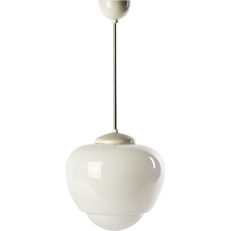 Vintage ceiling lamp in white opaline and metal 1960