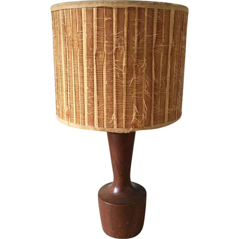 Vintage table lamp in teak and straw Denmark 1960s
