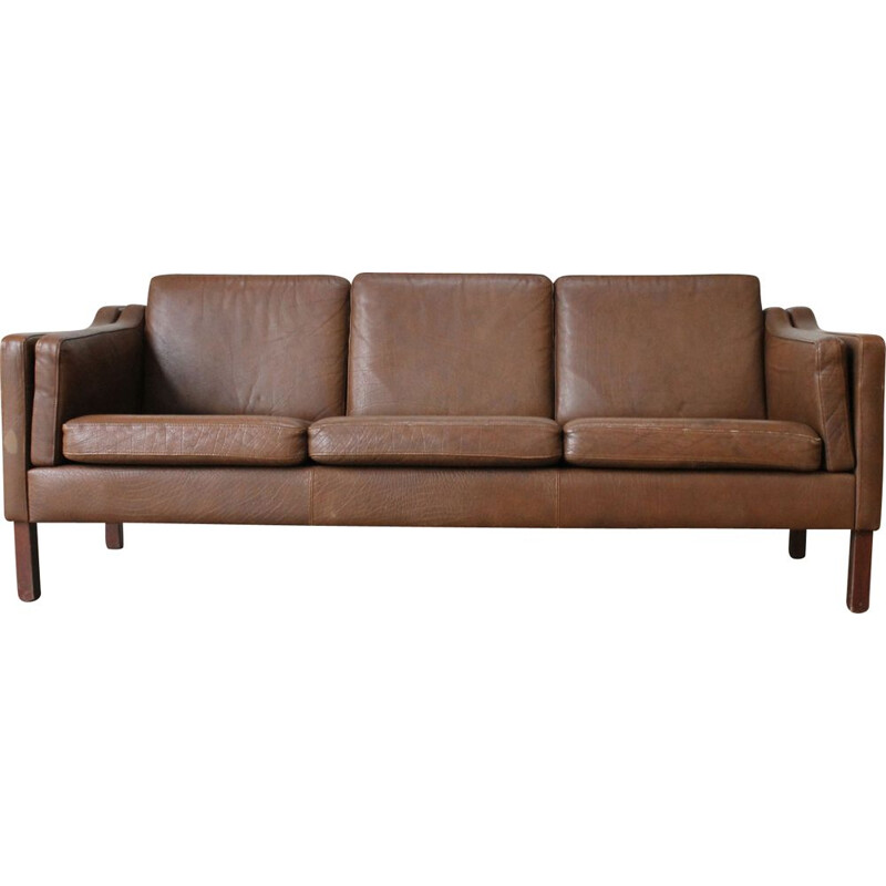 Vintage 3 seaters sofa dark brown leather 1960s