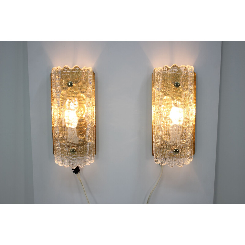 Set of 2 vintage wall lamps in glass Carl Fagerlund for Orrefors 1960s