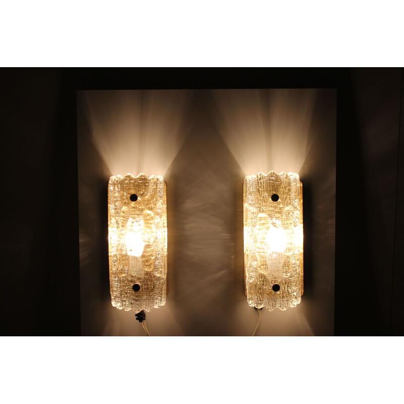 Set of 2 vintage wall lamps in glass Carl Fagerlund for Orrefors 1960s