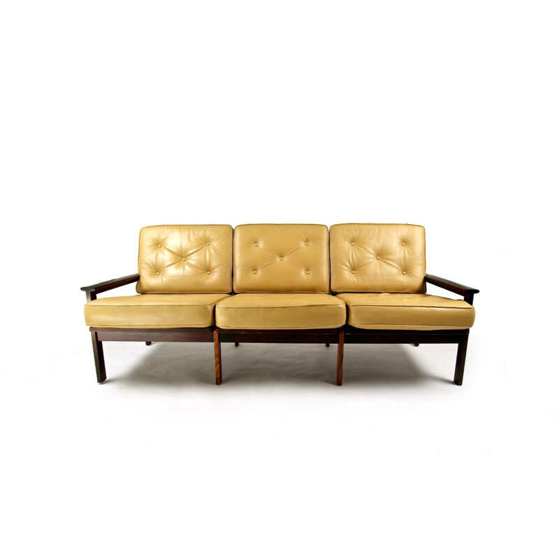 Vintage 3-seater sofa in rosewood Illum Wikkelso for Niels Eilersen, Danish 1960s