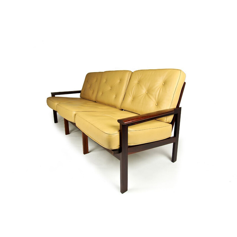 Vintage 3-seater sofa in rosewood Illum Wikkelso for Niels Eilersen, Danish 1960s