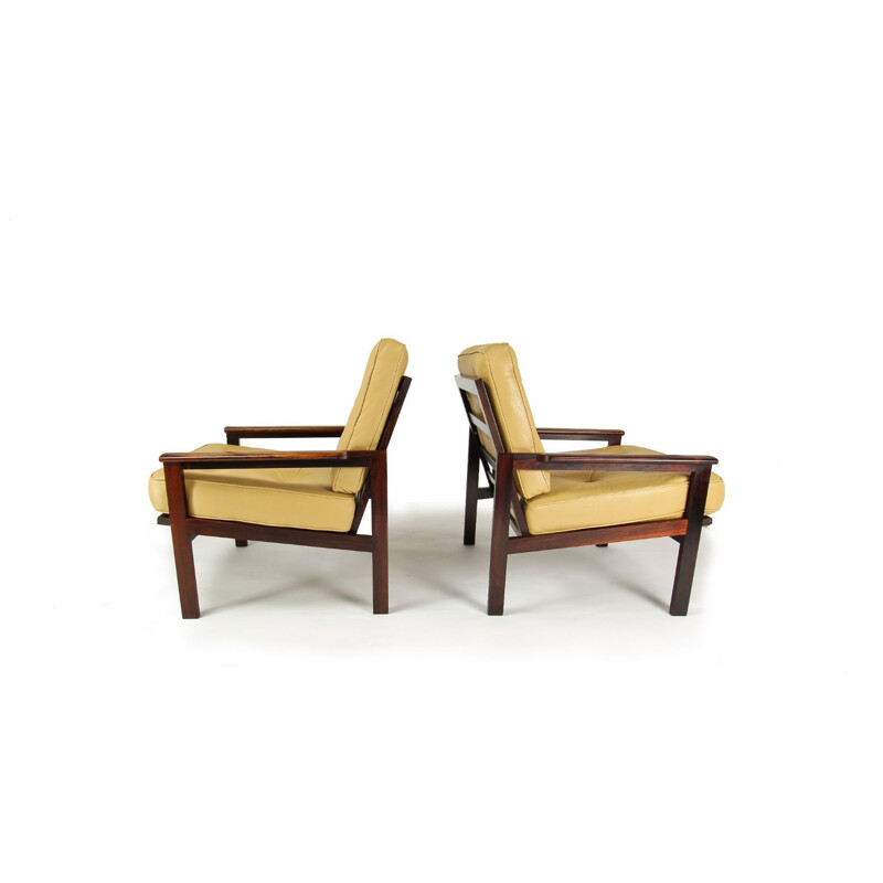 Set of 2 vintage armchairs and footstool by Illum Wikkelso for Niels Eilersen, Danish 1960s