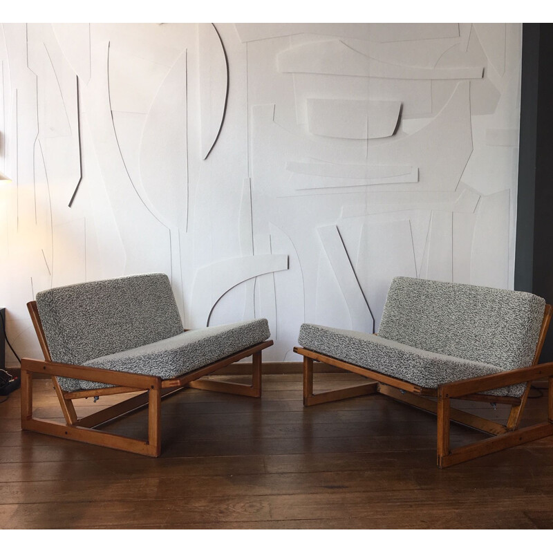 Pair of vintage low chairs Carlotta by Tobia & Afra Scarpa for Cassina Italy 1970s