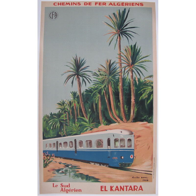 Affiche Chemins de Fer Algériens, Emile BON - 1948