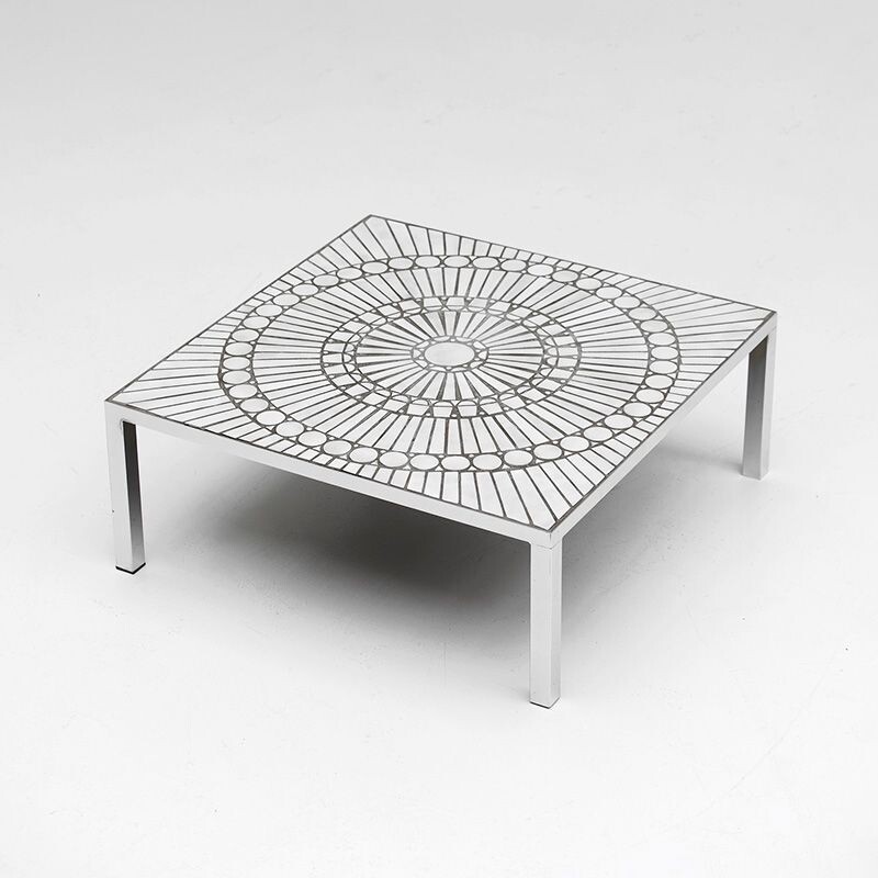 Vintage coffee table by Lutgart De Meyer in white ceramics and metal 1970