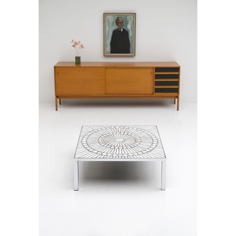 Table basse vintage par Lutgart de Meyer en céramique blanche et métal 1970