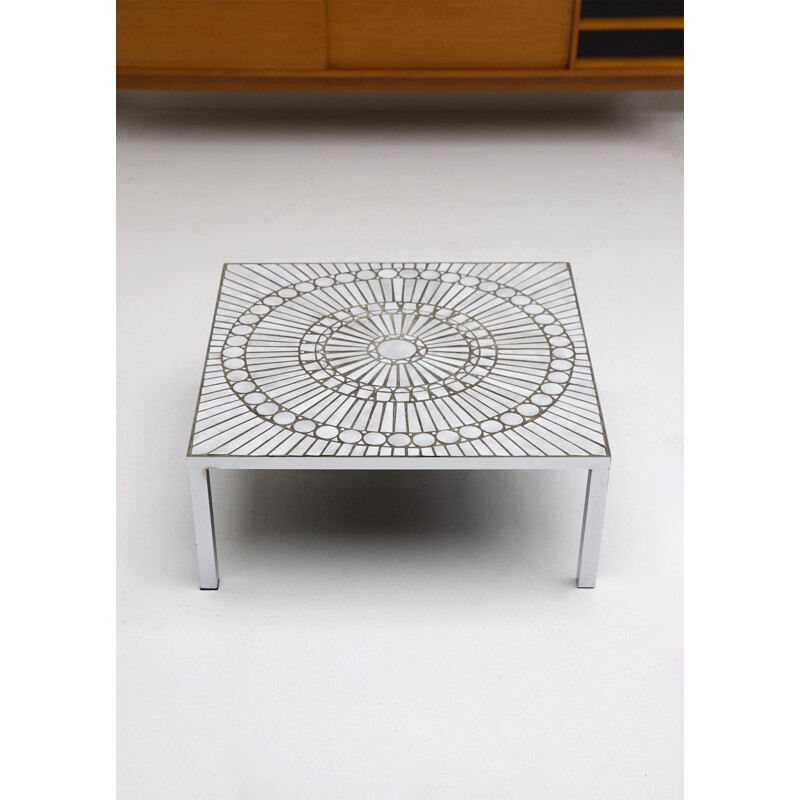 Vintage coffee table by Lutgart De Meyer in white ceramics and metal 1970