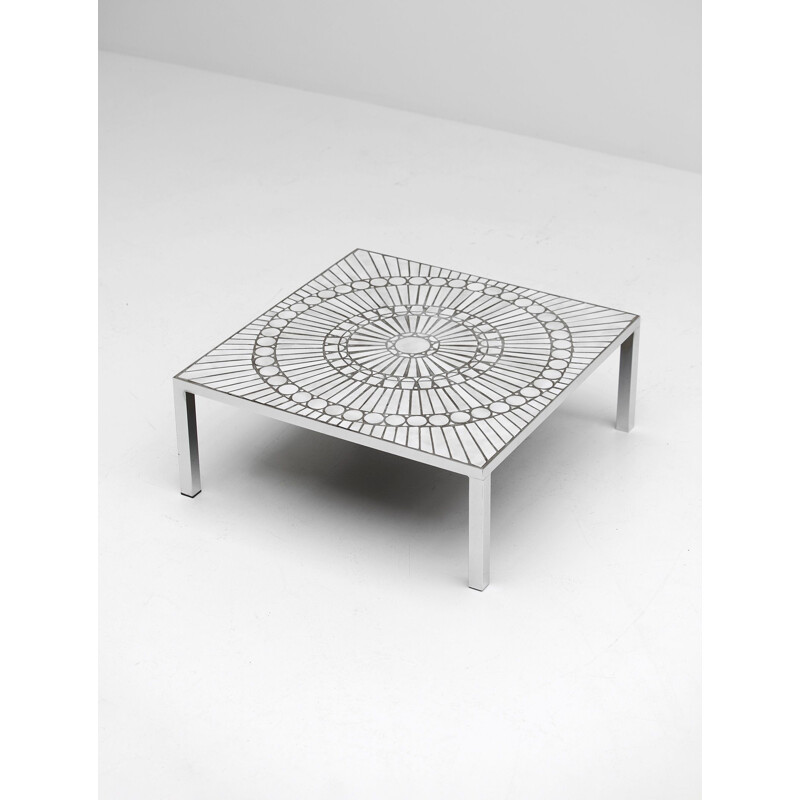Vintage coffee table by Lutgart De Meyer in white ceramics and metal 1970