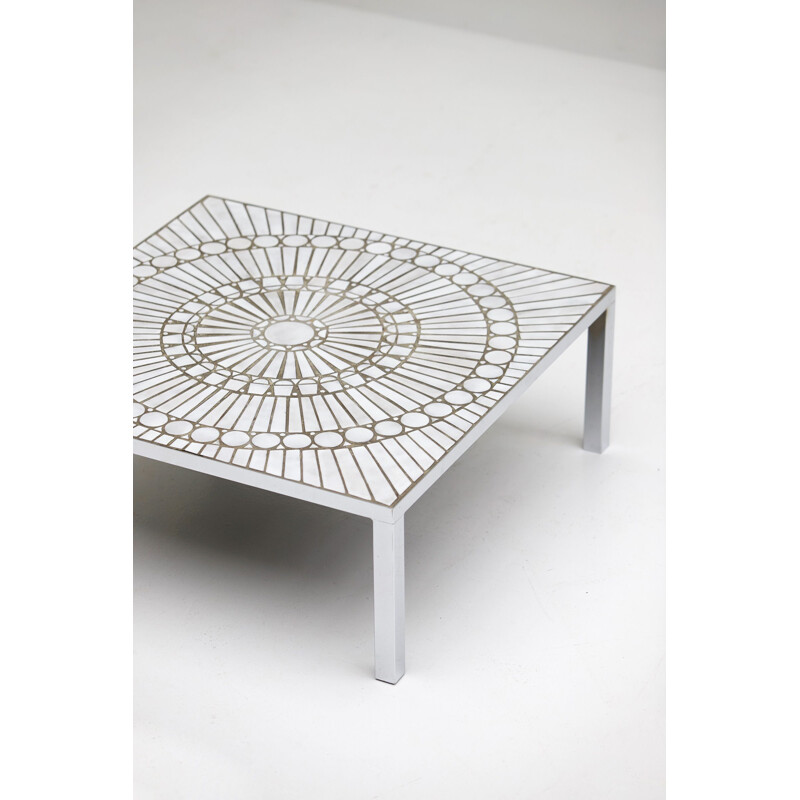 Vintage coffee table by Lutgart De Meyer in white ceramics and metal 1970