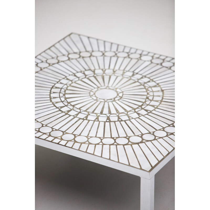 Vintage coffee table by Lutgart De Meyer in white ceramics and metal 1970