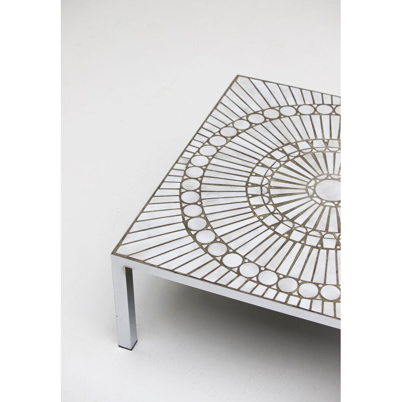 Table basse vintage par Lutgart de Meyer en céramique blanche et métal 1970