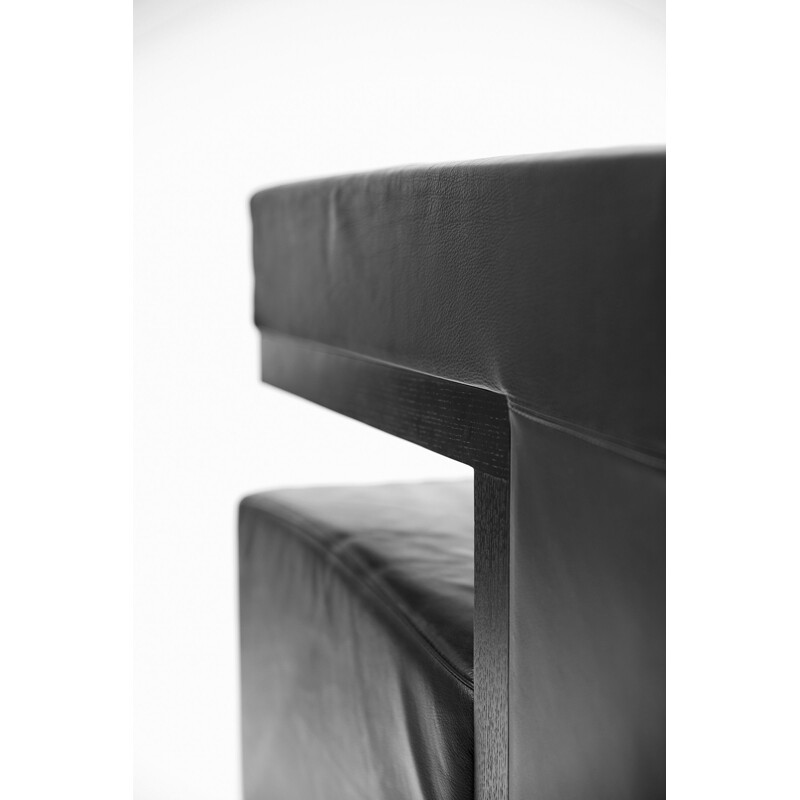 Paire de fauteuils vintage F51 pour Tecta en cuir noir et bois