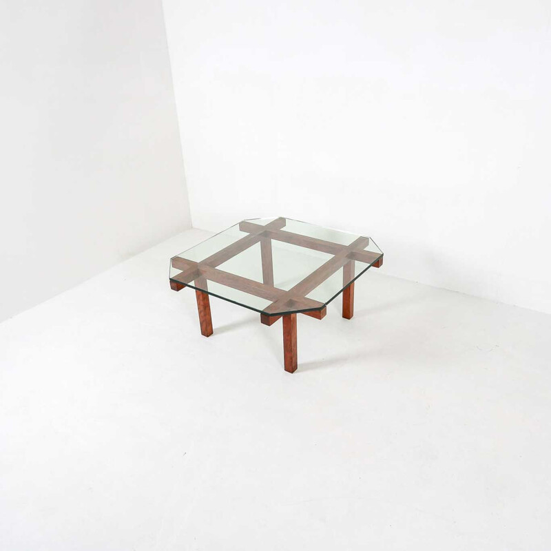 Vintage coffee table for Belform in teak and glass 1950