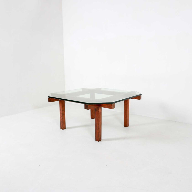 Vintage coffee table for Belform in teak and glass 1950