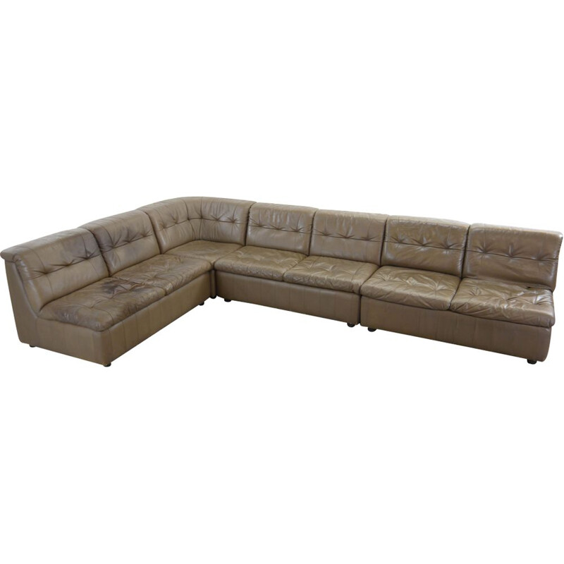 Vintage modular sofa in grey-brown leather