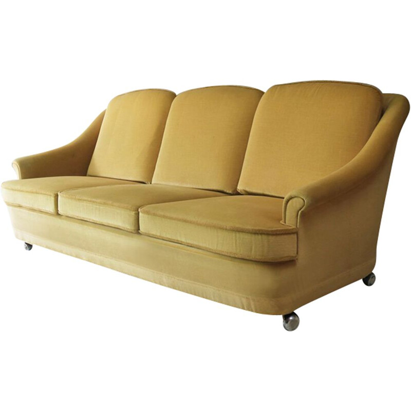 Vintage Danish 1960 sofa in yellow velour