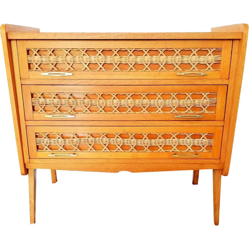 Vintage dresser in oak rattan 1950