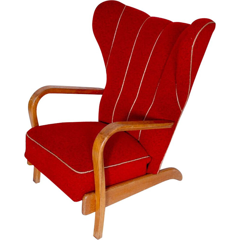 Vintage red wing chair 1950