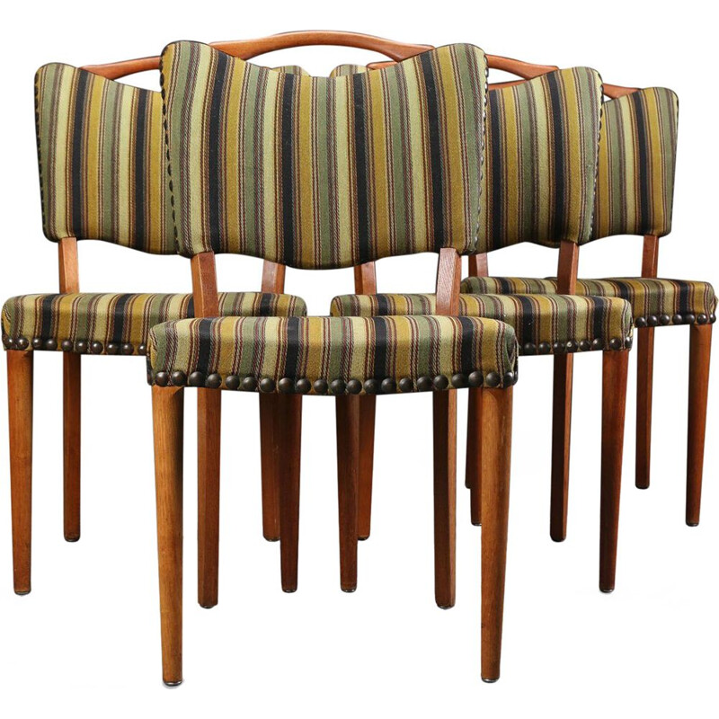 Chaise à repas vintage rayée chêne et teck Danemark 1950s