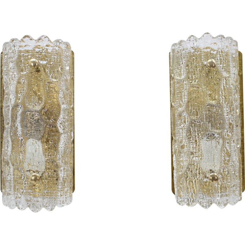 Set of 2 vintage wall lamps in glass Carl Fagerlund for Orrefors 1960s