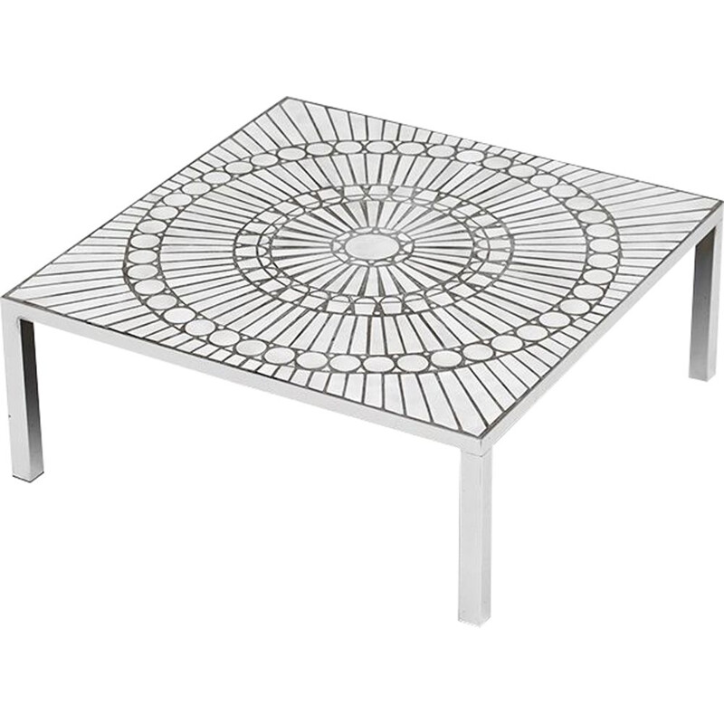 Vintage coffee table by Lutgart De Meyer in white ceramics and metal 1970