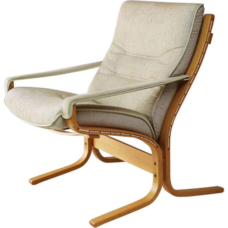 Vintage danish lounge chair in bentwood and beige fabric 1970